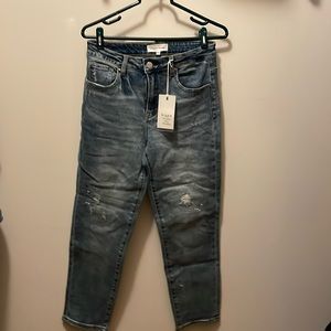 Risen mid rise tapered jeans new paint splatter and distressing